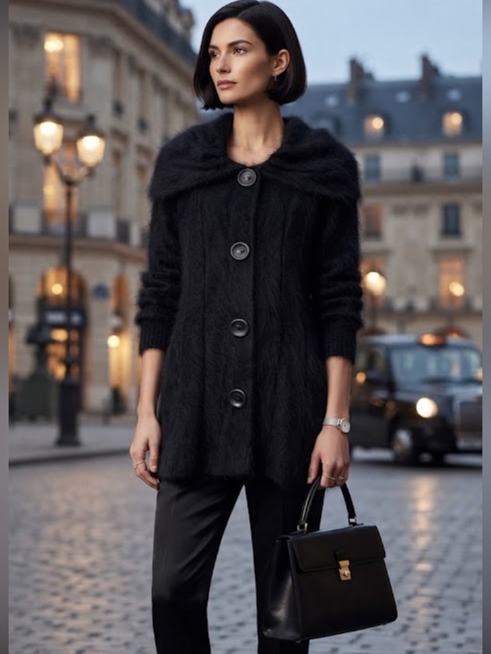 Vintage Venesha Luxe Black Angora Wool Button-Front Jacket